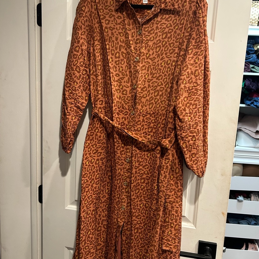 Nine West Rust Leopard-Print Button-Front Midi Dr… - image 2